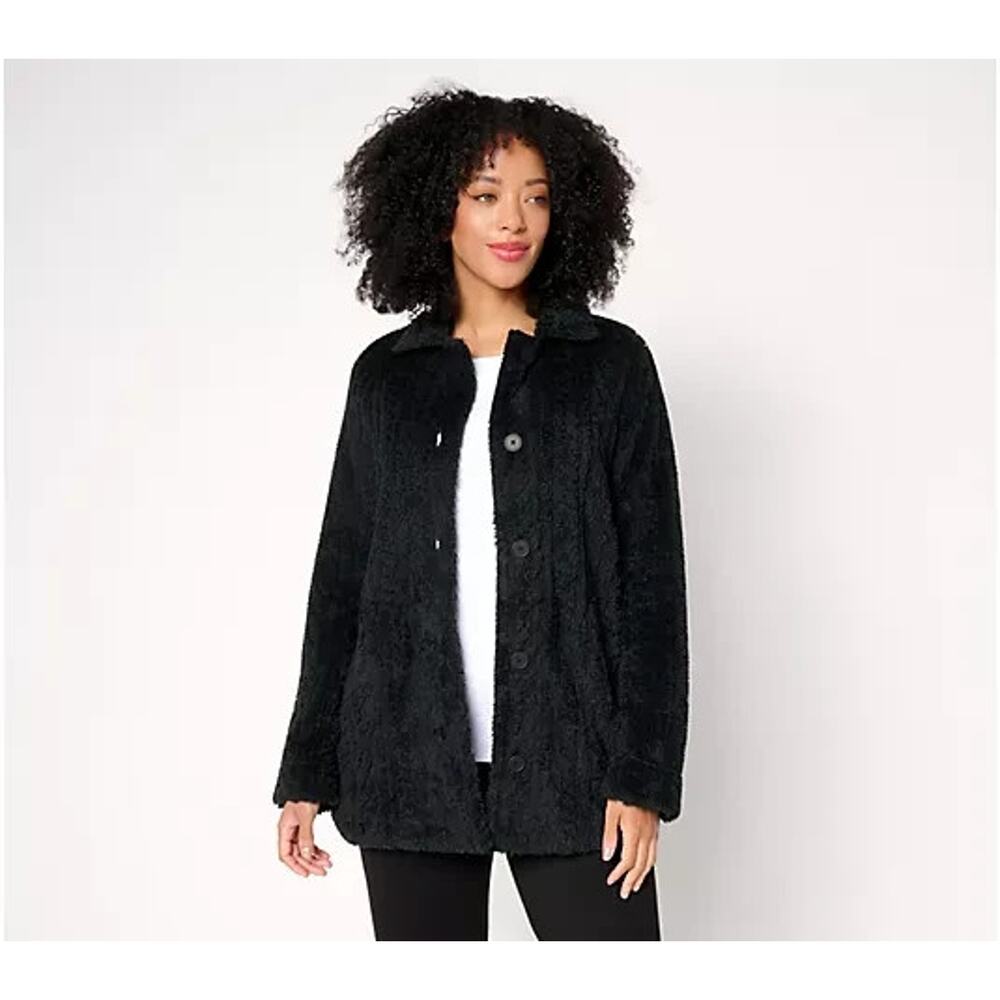 Cuddl Duds Sculpted Sherpa Shacket Black Medium A704546